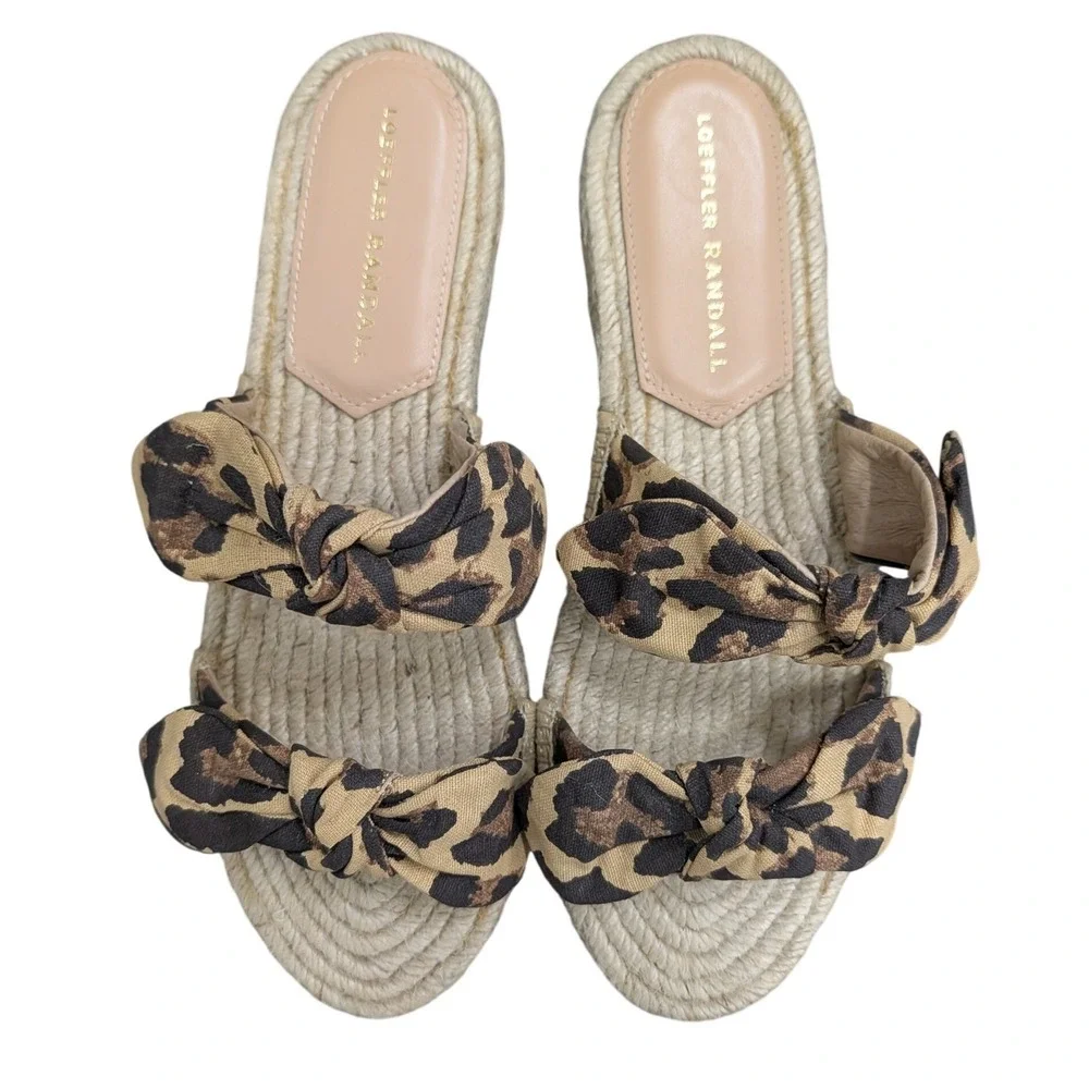 Loeffler Randall NEW Daisy Espadrille Sandals Leopard Print Bow Slide- 7.5